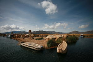 boat, day, eye level view, lake, natural light, Peru, Puno, spring, village