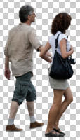 casual, couple, cutout people, day, diffuse, diffused light, eye level view, natural light, side, summer, walking