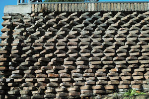 autumn, brick, day, eye level view, Italia , Lazio, looking up, Rome, stone, sunny, wall