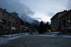 artificial lighting, decoration, evening, eye level view, France, pavement, Rhone-Alpes, snow, square, tree, vegetation, village, winter