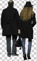 autumn, back, casual, caucasian, couple, cutout, cutout couples, cutout people, day, diffuse, diffused light, eye level view, walking