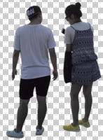 asian, back, casual, couple, cutout, cutout couples, cutout people, day, diffuse, diffused light, eye level view, standing, summer