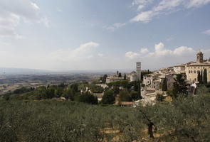 Assisi, cloud, Cumulonimbus, day, elevated, eye level view, garden, hill, house, Italia , olive, sky, stone, summer, sunlight, sunny, sunshine, tree, Umbria, valley, vegetation, village