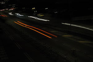 artificial lighting, car lights, city lights, elevated, England, evening, London, night, outdoor lighting, road, The United Kingdom, urban, winter