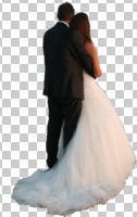 back, casual, caucasian, couple, cutout, cutout couples, cutout people, day, eye level view, standing, wedding