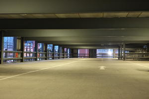 artificial lighting, car park, ceiling, diffuse, diffused light, England, evening, eye level view, floor, London, The United Kingdom, winter