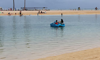 beach, day, eye level view, Hawaii, seascape, summer, sunny, swimming, The United States, woman, youngster