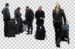 cutout, cutout groups, cutout people, day, diffuse, diffused light, eye level view, group, mother and child, standing, texting, tourist, winter