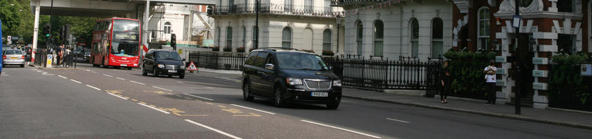 bus, car, day, England, eye level view, London, street, summer, sunny, The United Kingdom