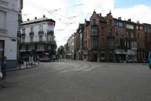 Belgium, Brussels, building, day, eye level view, facade, natural light, pavement, residential, street, summer, tramlines