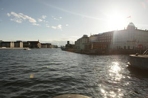 canal, cityscape, Copenhagen , day, dusk, eye level view, winter