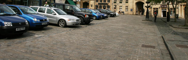 car park, day, diffuse, diffused light, England, eye level view, natural light, pavement, spring, The United Kingdom, Wells