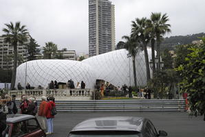 ambient light, city, day, diffused light, eye level view, modern, Monaco, Monte Carlo, Monte-Carlo, museum, natural light, overcast, palm, Phoenix canariensis, spring