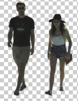 casual, caucasian, cutout, cutout couples, cutout people, day, eye level view, front, hat, people, summer, sunglasses, walking, youngster