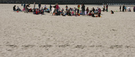 beach, Boulogne-sur-Mer, children, day, eye level view, France, group, Nord-Pas-de-Calais, people, playing, spring, sunny