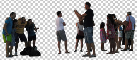 casual, caucasian, cutout, cutout groups, cutout people, day, diffuse, diffused light, eye level view, group, standing, summer