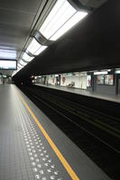 artificial lighting, Belgium, Brussels, eye level view, interior, light, platform, station, summer