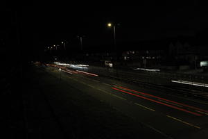 artificial lighting, car lights, city lights, elevated, England, evening, London, night, outdoor lighting, road, The United Kingdom, urban, winter