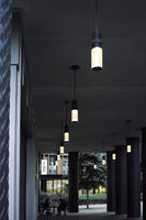 afternoon, artificial lighting, below, building, cafe, ceiling, chandelier, colonnade, courtyard, England, eye level view, light, London, The United Kingdom