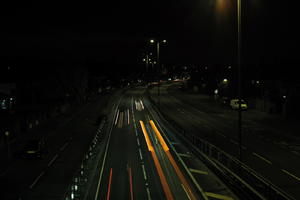 artificial lighting, car lights, city lights, elevated, England, evening, London, night, outdoor lighting, road, The United Kingdom, urban, winter