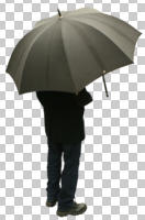 back, casual, cutout, cutout men, cutout people, day, eye level view, man, standing, umbrella