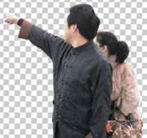 asian, back, casual, couple, cutout, cutout couples, cutout people, day, diffuse, diffused light, eye level view, standing, winter