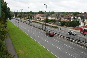 car, day, elevated, England, grass, guardrail, London, natural light, road, The United Kingdom, vegetation