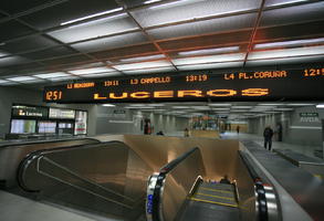 artificial lighting, Calpe, ceiling, escalator, eye level view, fluorescent, indoor lighting, interior, LED, sign, Spain, station, steps, underground, Valenciana