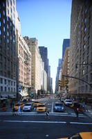 building, car, day, elevated, facade, Manhattan, New York, people, skyscraper, street, summer, sunny, taxi, The United States, walking