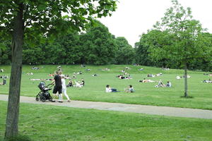 day, England, eye level view, family, grass, Hyde Park, London, overcast, park, people, spring, The United Kingdom, tree, vegetation