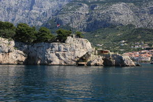 coastline, Croatia, day, eye level view, Makarska, rockery, seascape, Splitsko-Dalmatinska, summer, tree, vegetation