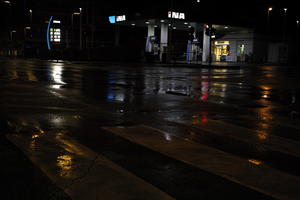 artificial lighting, city, Croatia, eye level view, night, petrol station, spring, street, urban, wet, Zadar, Zadarska