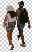 back, casual, caucasian, couple, cutout, cutout couples, cutout people, day, diffuse, diffused light, eye level view, summer, walking