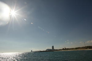 autumn, Barcelona, bright, Cataluña, clear, day, eye level view, seascape, sky, Spain, sun, sun glare, sunny, water, waves