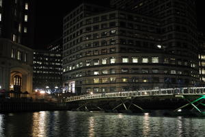 artificial lighting, bridge, bridge, building, canal, city, city, city lights, cityscape, England, eye level view, London, night, office, The United Kingdom, winter