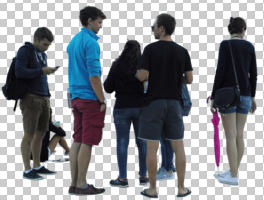 back, casual, caucasian, cutout, cutout groups, cutout people, day, diffuse, diffused light, eye level view, group, standing, summer, youngster