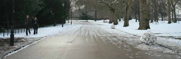 Battersea park, day, England, eye level view, lamppost, London, natural light, park, snow, The United Kingdom, tree, vegetation, winter