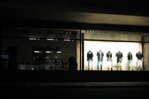 artificial lighting, England, eye level view, London, mannequin, night, outdoor lighting, retail, shop, The United Kingdom