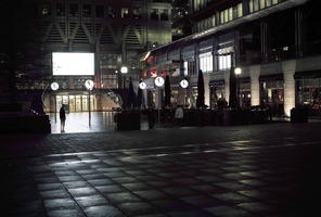 artificial lighting, clock, England, eye level view, London, night, pavement, reflected, square, The United Kingdom