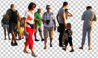 casual, caucasian, cutout, cutout groups, cutout people, day, eye level view, group, standing, summer, sunny, walking