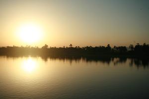 clear, dusk, East Timor, Egypt, Egypt, eye level view, river, river Nile, silhouette, sky, sun, sunset, vegetation